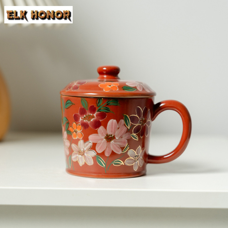 Coffee Jasmine Tea - 300ml Hand-painted Jasmine Flower With Lid
