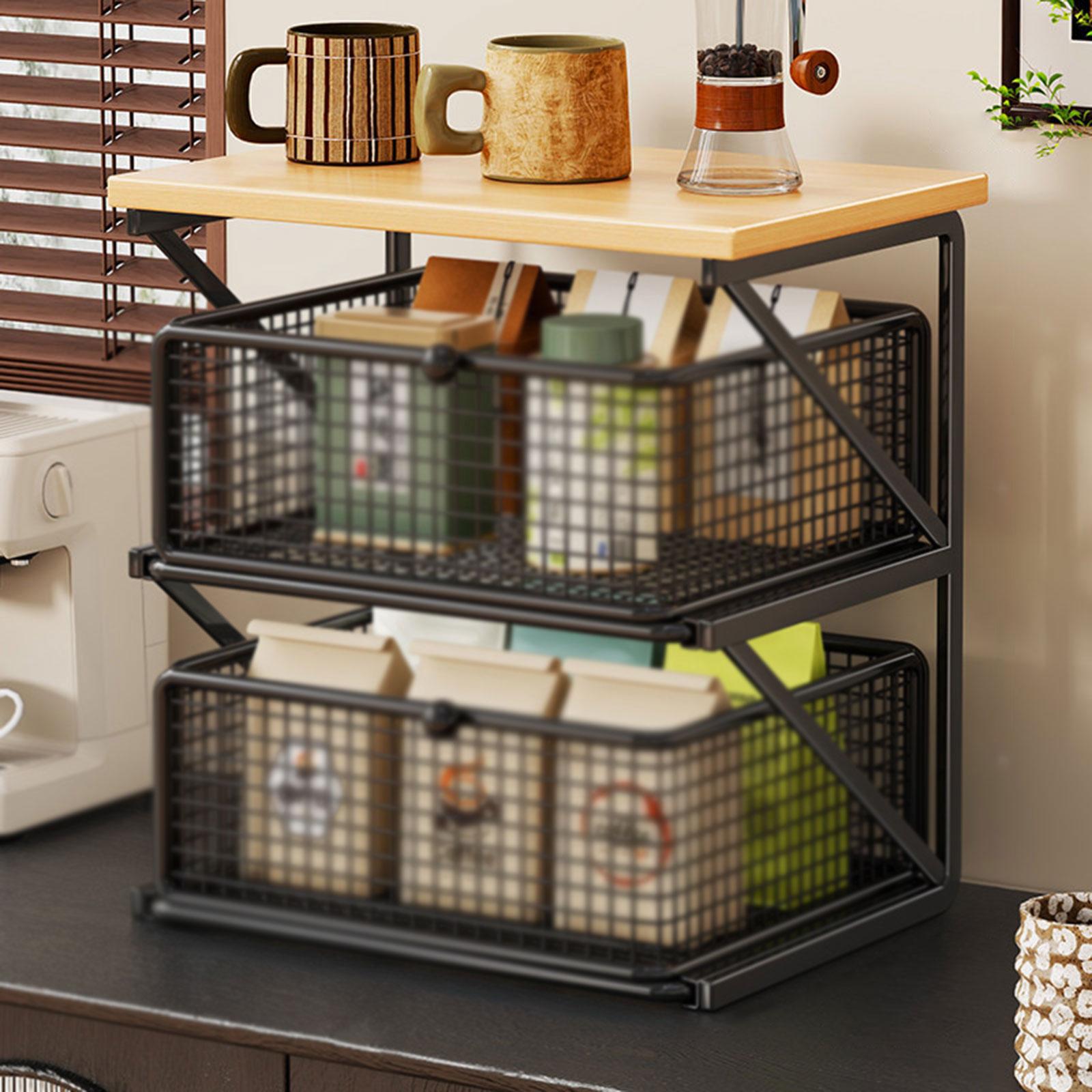 Coffee Tea Zone - Coffee Bar Organizer Wooden Iron Kitchen