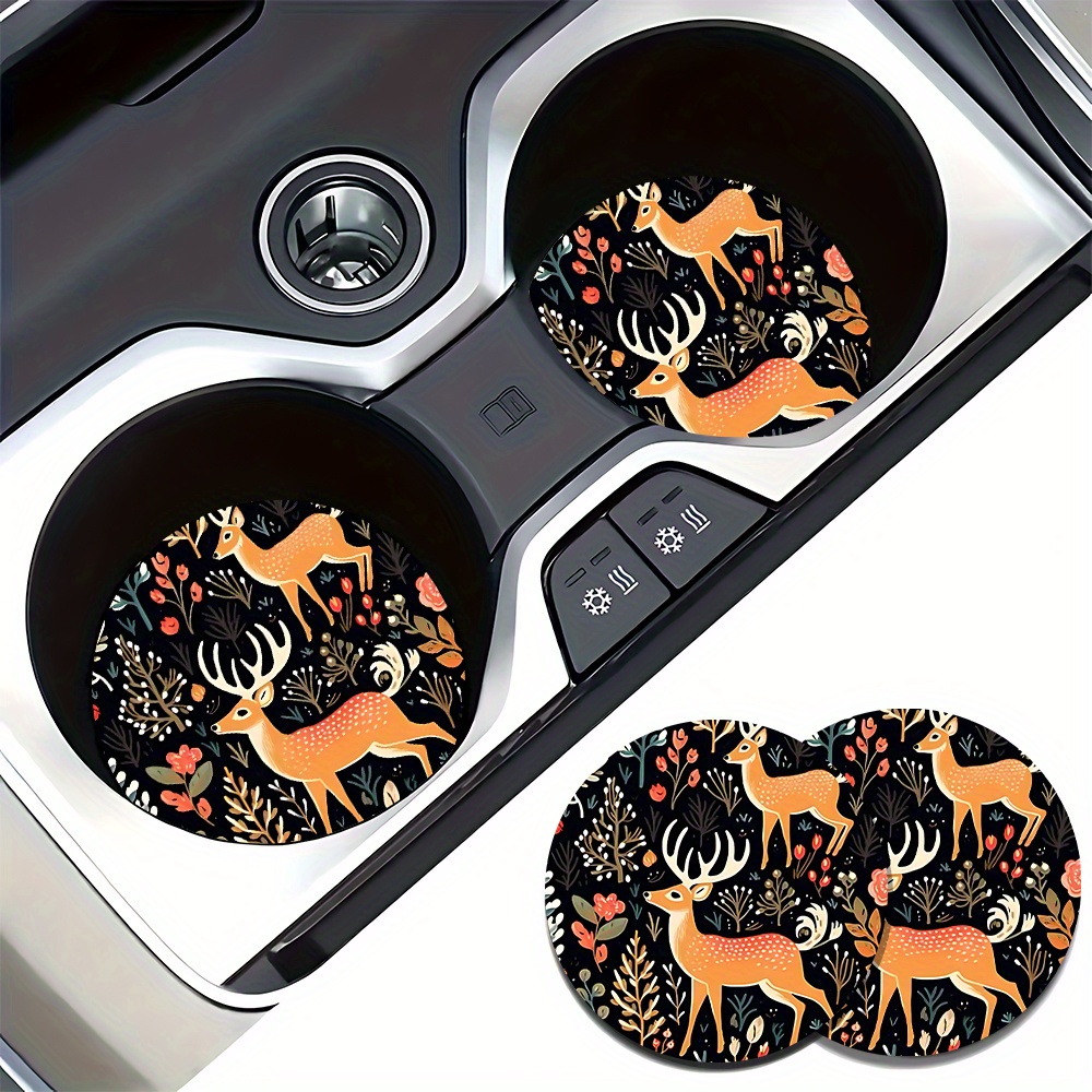 2 Deer Print Car Coasters - Su - Coffee Tea Etc 评论和价格
