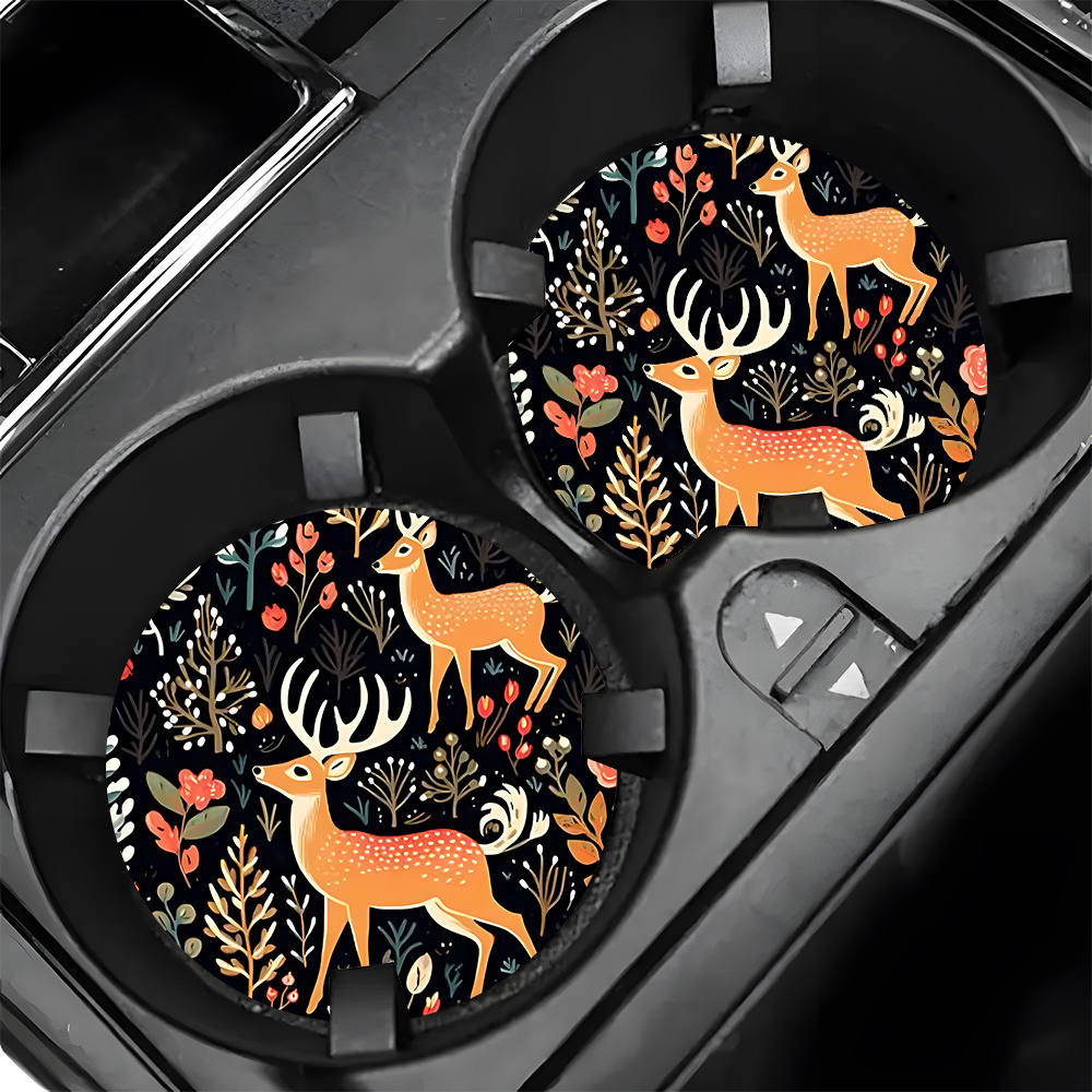 2 Deer Print Car Coasters - Su - Coffee Tea Etc 评论和价格